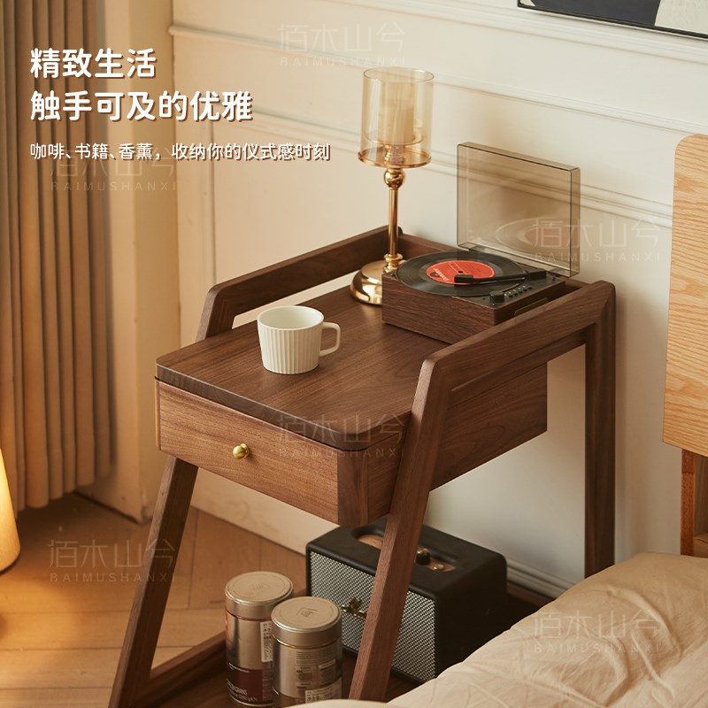 实木边几可移动带轮沙发床边柜家用客厅卧室零食置物架小茶几角几