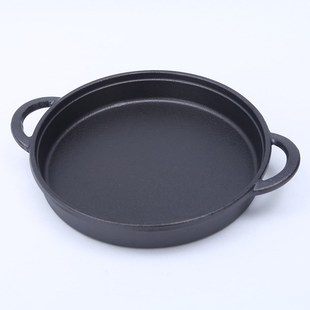 家用韩式烤肉铁板锅铸铁煎牛排加厚不粘锅圆形电磁炉平底双耳锅