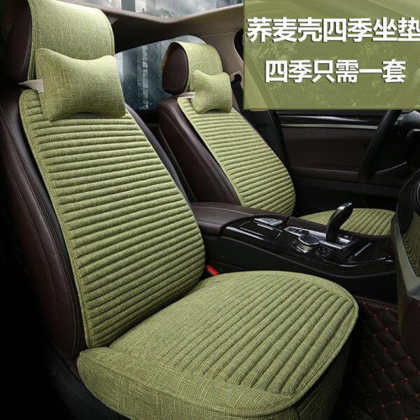 冬季亚麻荞麦壳汽车坐垫单个四季通用防滑带靠背后座全包布艺座垫