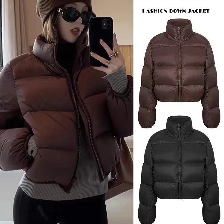 美式肯豆2025新款羽绒棉服女短款时尚立领小个子面包服外套