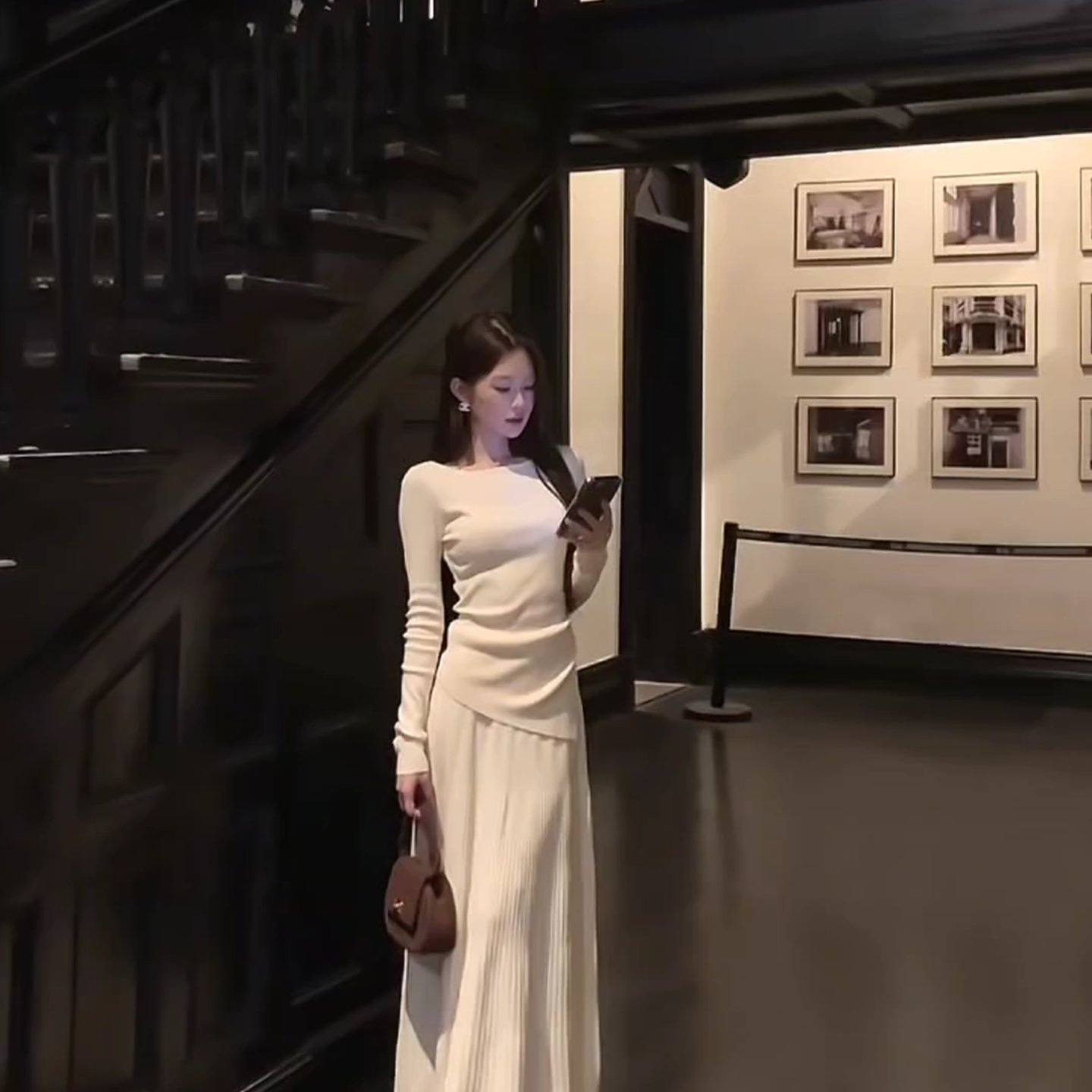 简约知性套装女秋气质上衣半身裙老钱两件套