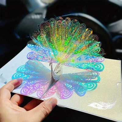 新款Dazzling Peacock Greeting Card耀眼的孔雀贺卡折叠卡片