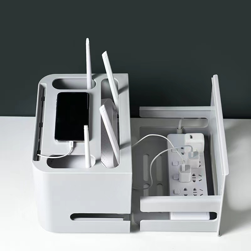 路由器收纳盒光猫插座免打孔桌面数据线免缠绕无线wifi机顶盒置物