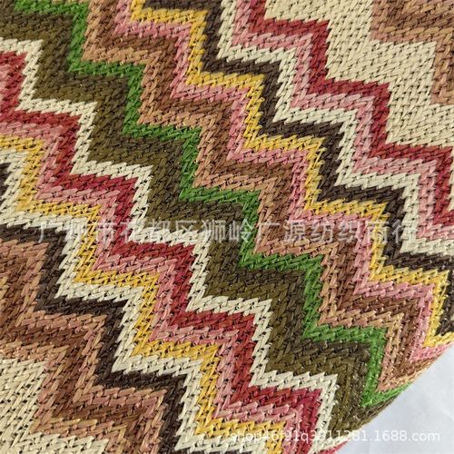 优质pp草编料彩色波浪纹多色拼接编织网布鞋草编包材装饰布