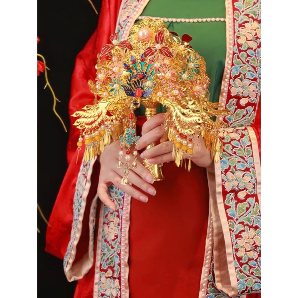 手捧花新娘结婚花束diy金色双面中式婚礼出嫁权杖秀禾服新婚礼物