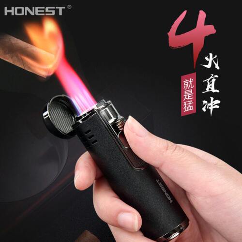 百诚柱形金属充气四直冲雪茄打火机精品红火多功能点烟器礼品