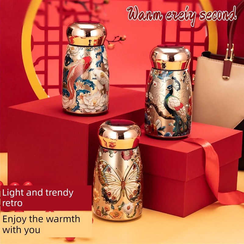 保温杯智能温控器中式锦鲤水杯手提创意316衬垫保温保冰