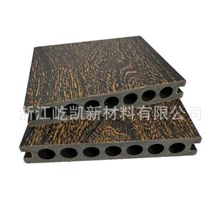 外贸直供塑木板WPC地板二代双层共挤压纹空心圆孔防水木塑地板