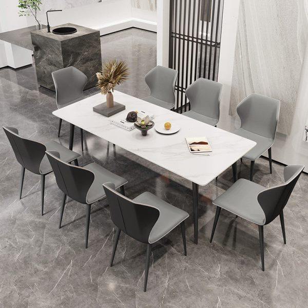 粤朗极简白色岩板长条桌门市商场谈判桌休息区长方形会客接待桌椅