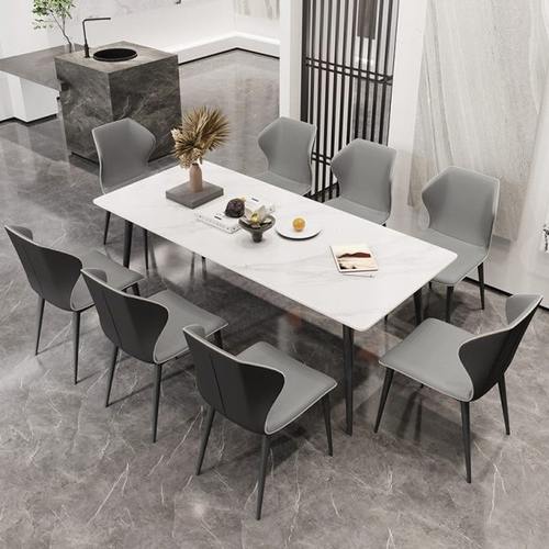 粤朗极简白色岩板长条桌门市商场谈判桌休息区长方形会客接待桌椅