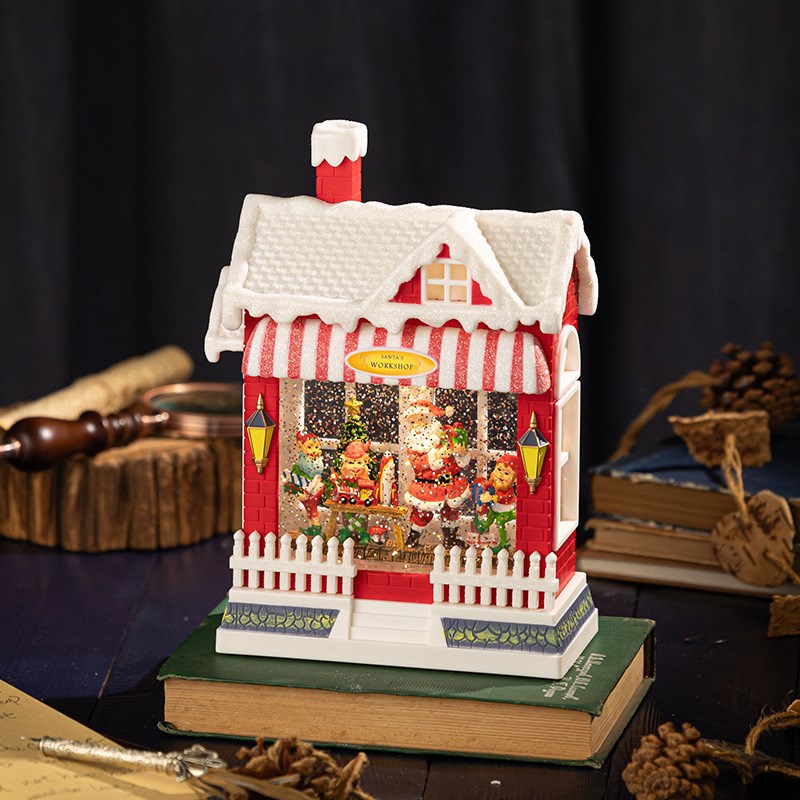 圣诞节工坊装饰品音乐盒摆u件礼物老人场景布置雪花商店工艺品礼