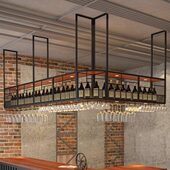 简约工业风铁艺酒架吧台悬挂酒柜吊架酒吧餐厅倒挂红酒高脚杯吊柜