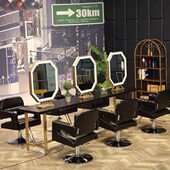 带灯菱形剪店镜子发廊美发镜台理发双面镜实木复古发单美发店镜台