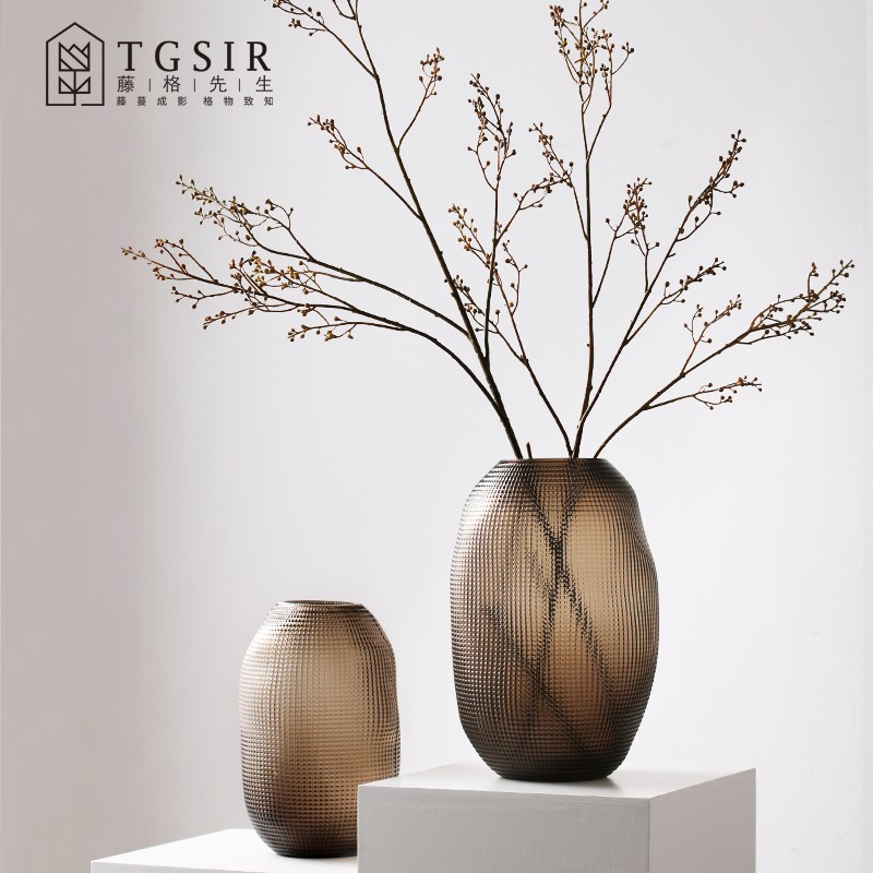 创意波点艺c术玻璃花瓶摆件客厅大圆肚口径水养R鲜花插花器软装饰