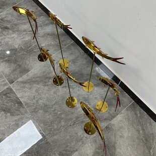 鱼品户外别墅面抽象群金色金属雕塑不锈钢园林小鱼摆件镜水景装饰
