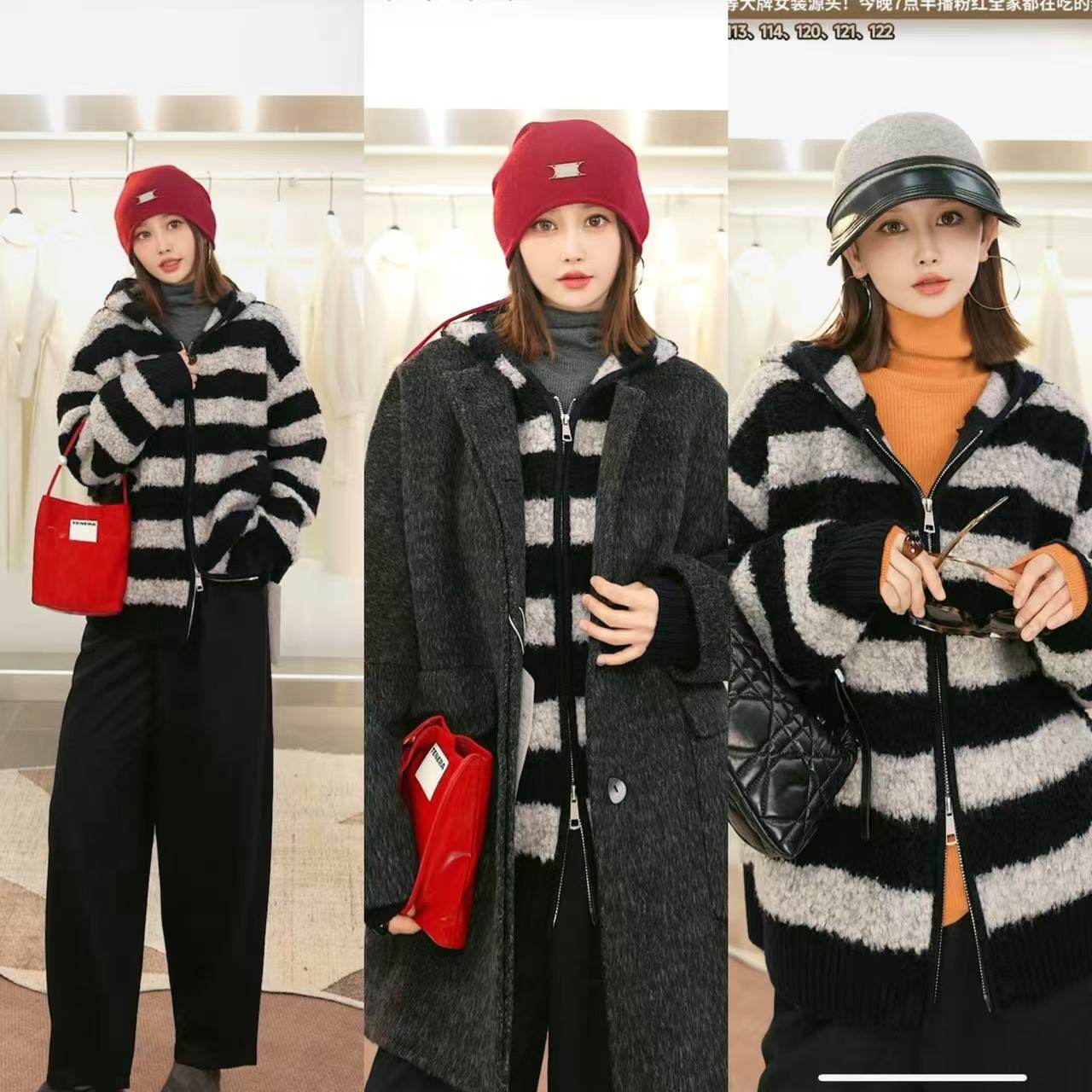 【粉红爷爷专享】新款条纹拉链外套NW85575