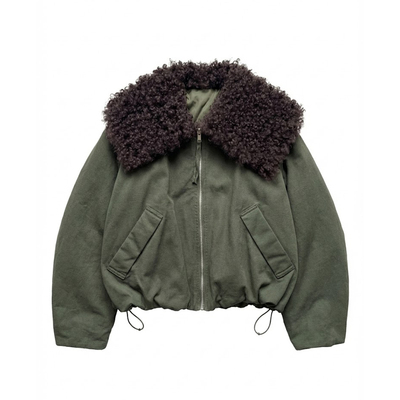 【巴依老爷】中古风翻领羊毛皮草派克服女冬季毛毛领外套8925025