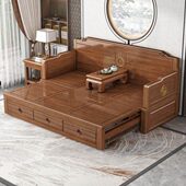 紫金檀木新中式 罗汉床实木可伸缩折叠推拉沙发床一体两用储物家具