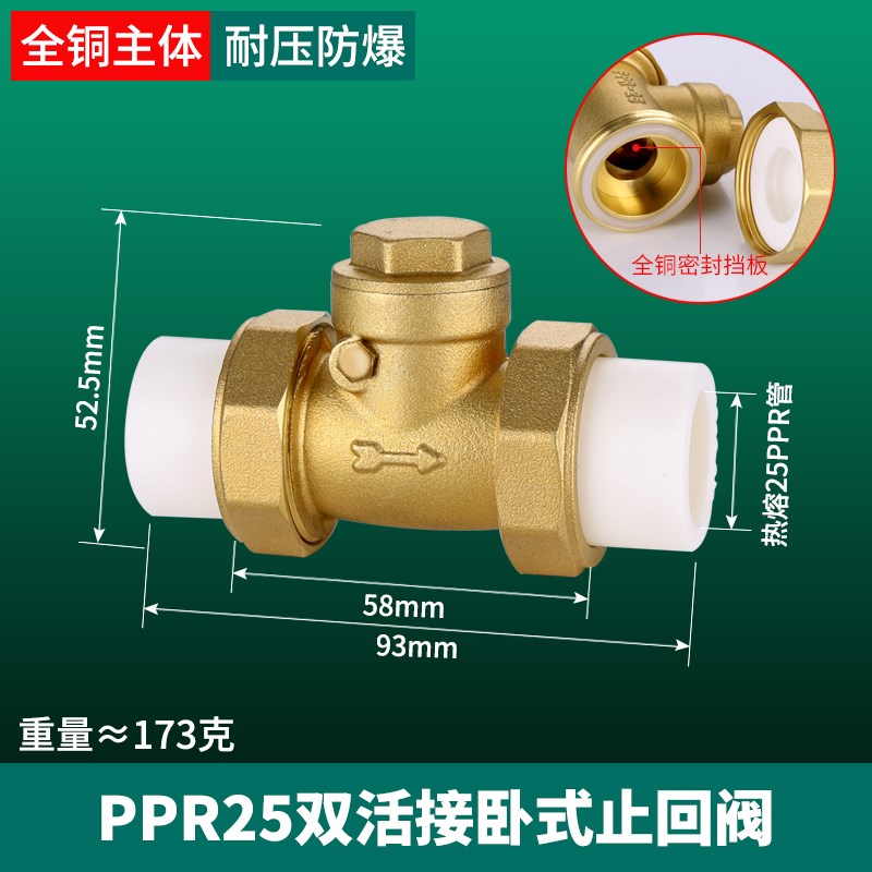 全铜PPR止回阀卧立式双活接单向阀逆止4分6分2O0 25自来水管表热