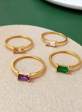 大码戒指女胖MM四色欧美糖果彩色方钻时尚个性胖手大圈口食指指环