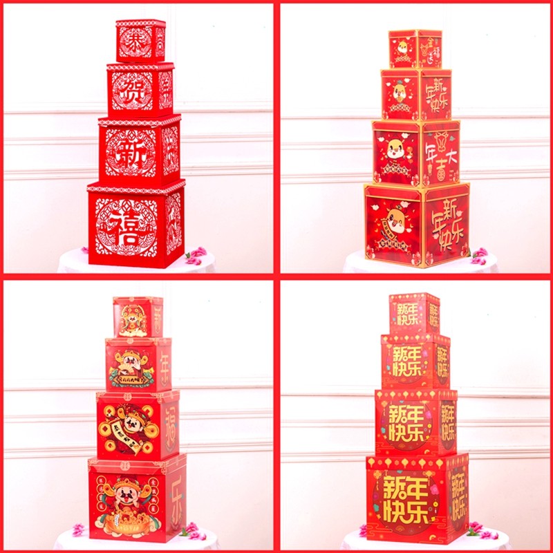 新年春节装饰品礼物盒酒店商场橱窗场景布置堆头摆件过年礼盒装饰