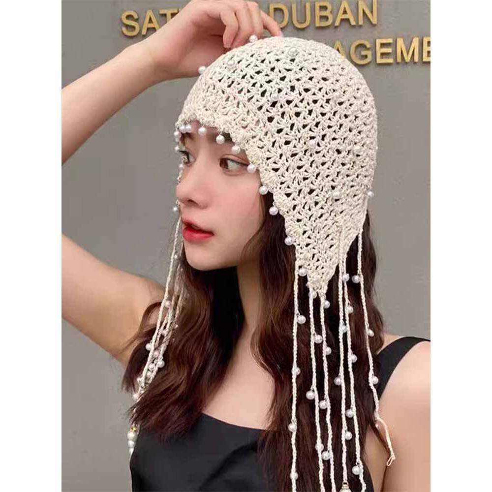 春夏手工帽子女珍珠流苏民族风钩针织帽覆古镂空包头帽百搭头巾帽,服饰配件/皮带/帽子/围巾,帽子,淘宝优惠券,粉丝福利购,淘宝优惠卷