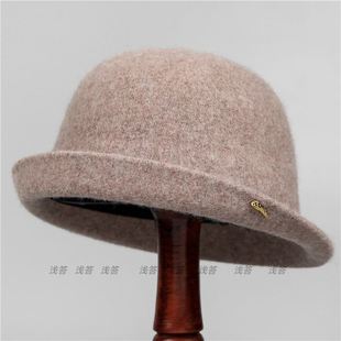 中老年人时髦老太太帽子女士秋冬季妈妈羊毛呢加厚奶奶盆帽渔夫帽