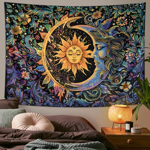 Sun and Moon Tapestry日月挂毯复古卧室装饰背景挂布ins波西米亚