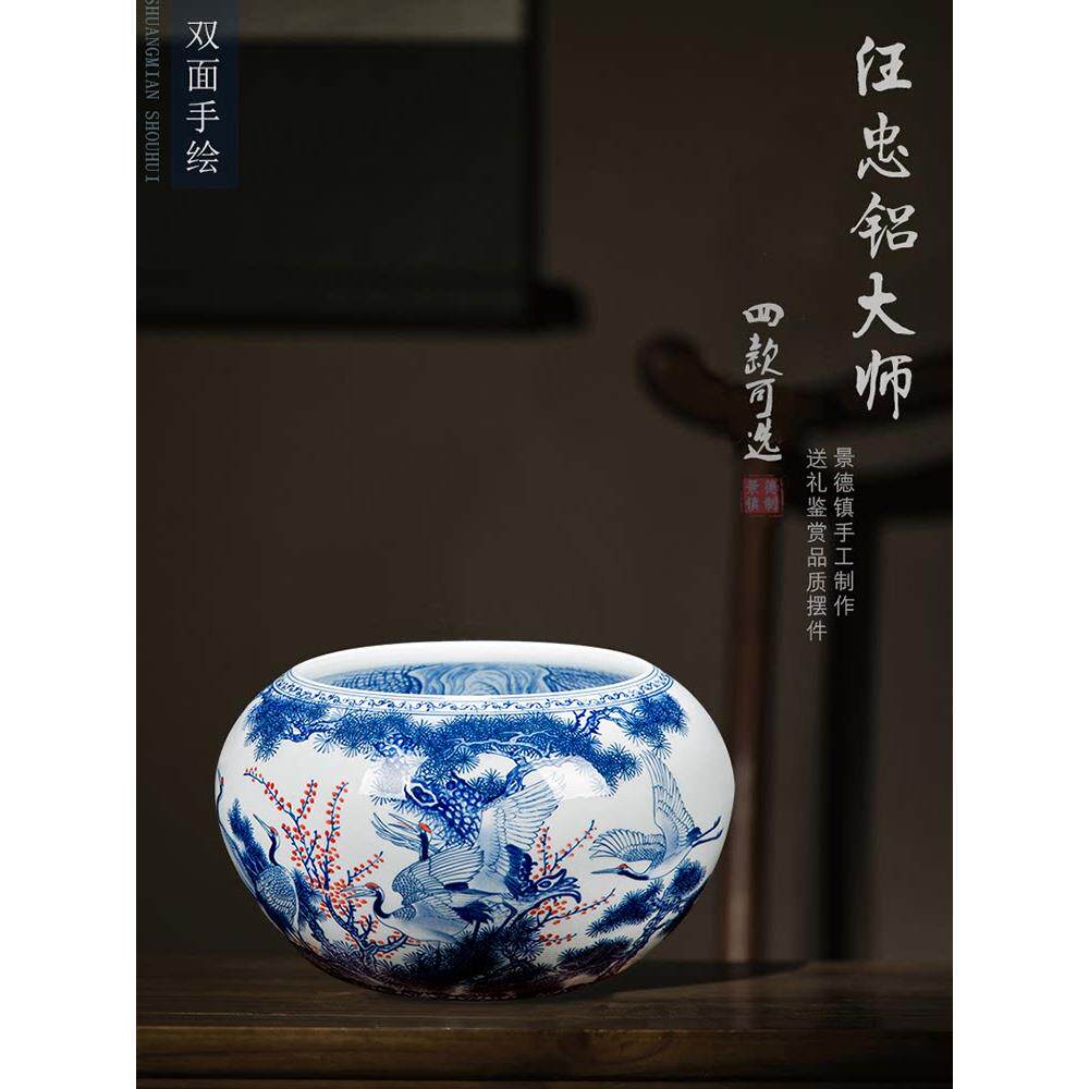 景德镇陶瓷器大师手绘青花瓷聚宝盆客厅书房装饰收藏礼品展厅摆件