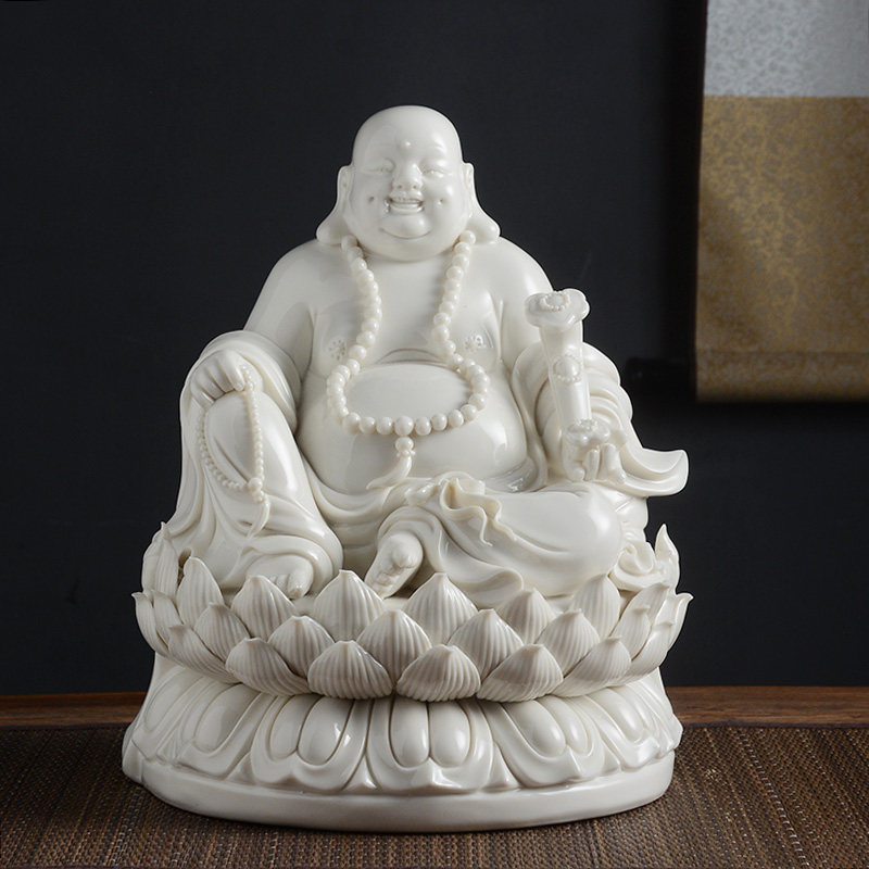 陶瓷弥勒佛像摆件供奉招财客厅家用白瓷大肚笑佛瓷器家居饰品摆设