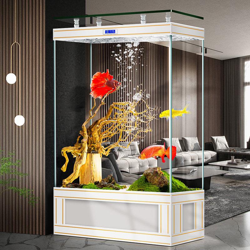 金晶超白金鱼缸客厅家用2026新款轻奢大型屏风隔断落地靠墙水族箱