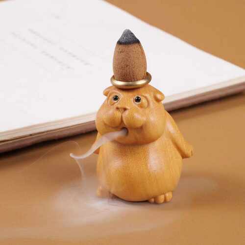 黄金檀木雕目瞪狗呆倒流香摆件土拨鼠香薰炉家居卡通创意鼻孔香炉