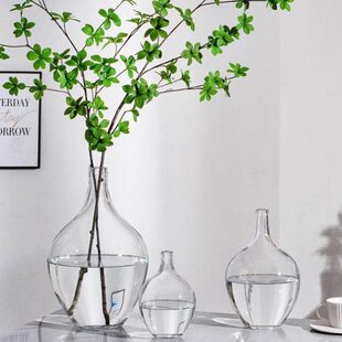 肚摆件马透明水养吊钟圆口日式醉玻璃肚木大小落地客厅径插花花瓶