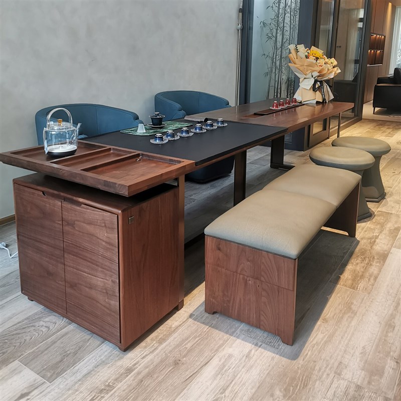 北美黑胡桃木式实木茶桌椅组合别墅客厅功夫泡茶台V办公室家具定
