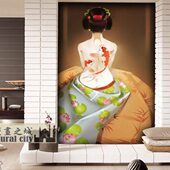 纹身日式 日系店绘壁纸少女鲤鱼墙布女背景刺青和风彩布仕壁画锦鲤