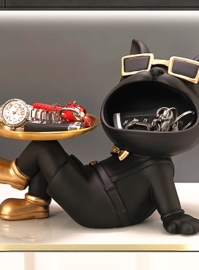 进门口放钥匙的摆件入户玄关家居A装饰品轻奢法斗狗鞋柜托盘收纳