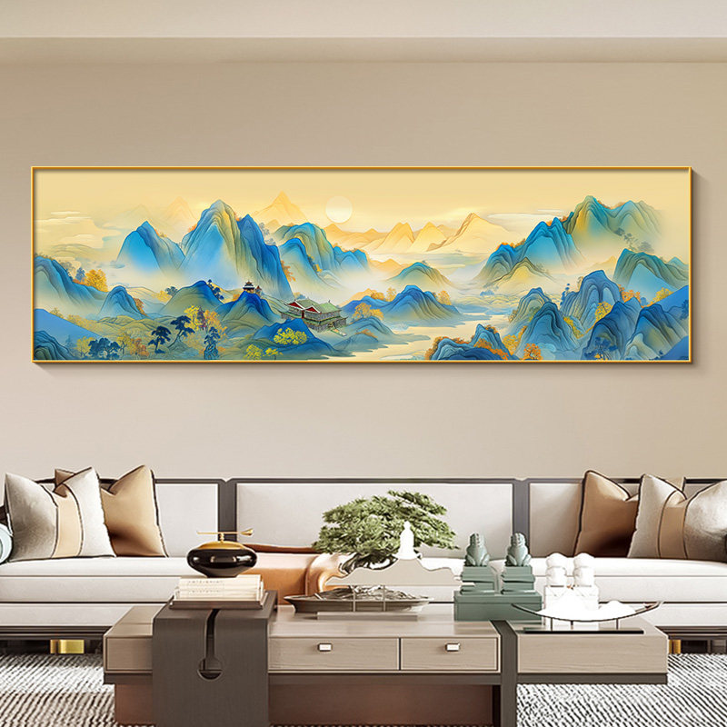 千里江山图挂画新中式客厅沙发背景墙挂画高档办公室山水画卧室画