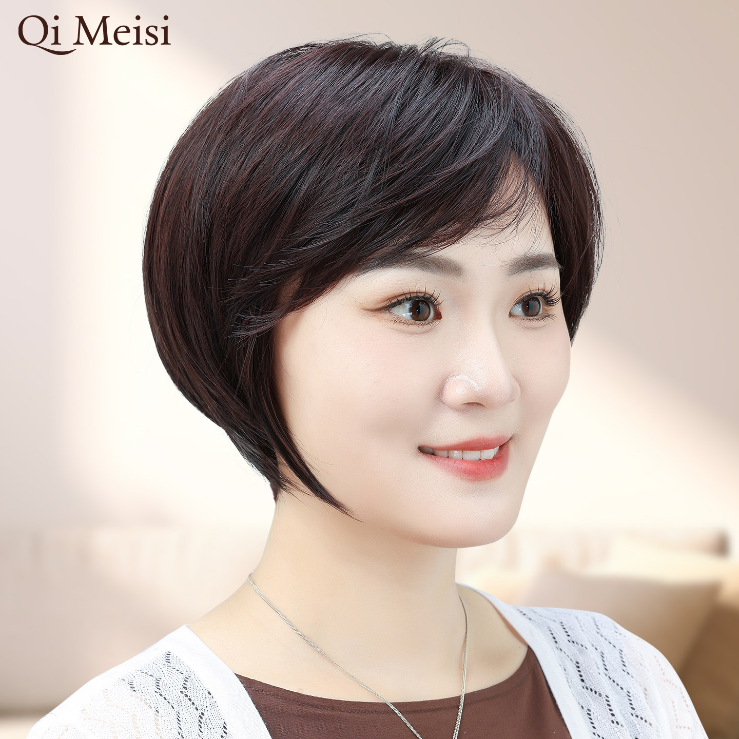 假发真发全真人发全头套整顶中老年女士妈妈款波波头减龄短发自然