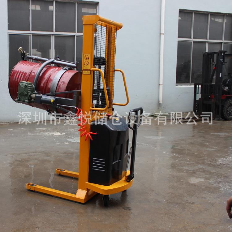 油桶升降叉车半电动圆桶装卸倒料车电动升降手动翻转油桶堆高车