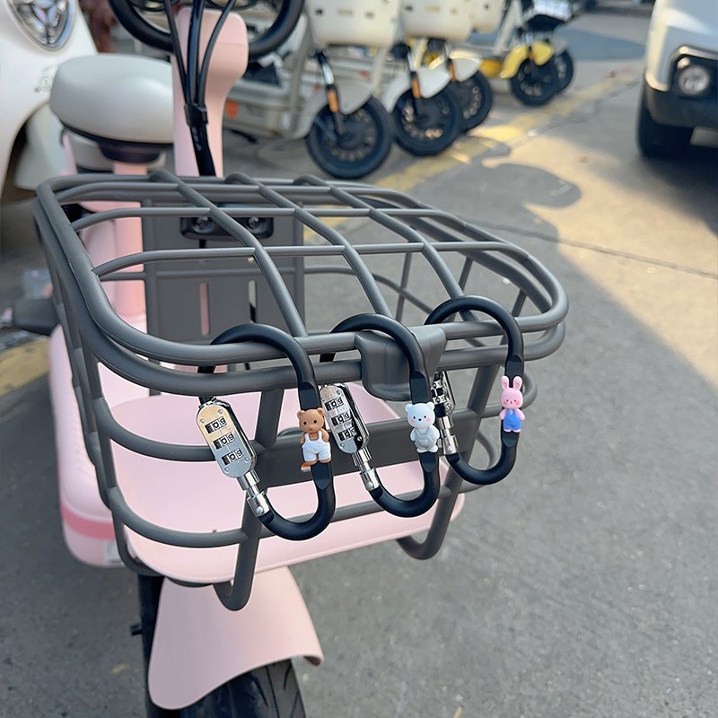 电动车前置车筐车篮车篓锁可爱女卡通电瓶自行车头盔锁防盗密码锁