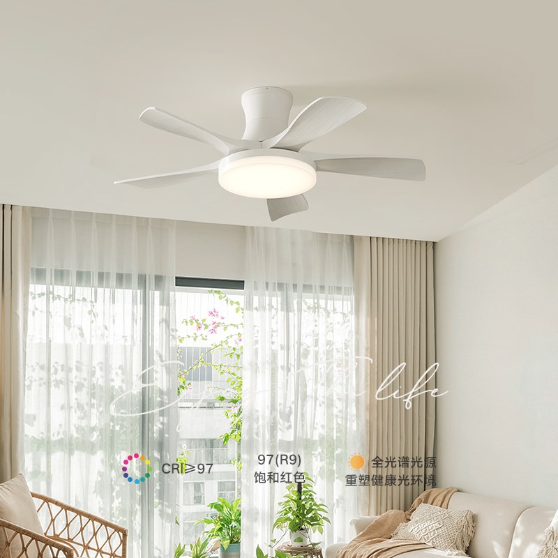 奶油风扇灯北欧实木客厅餐厅卧室简约现代静音护眼智能吊扇灯