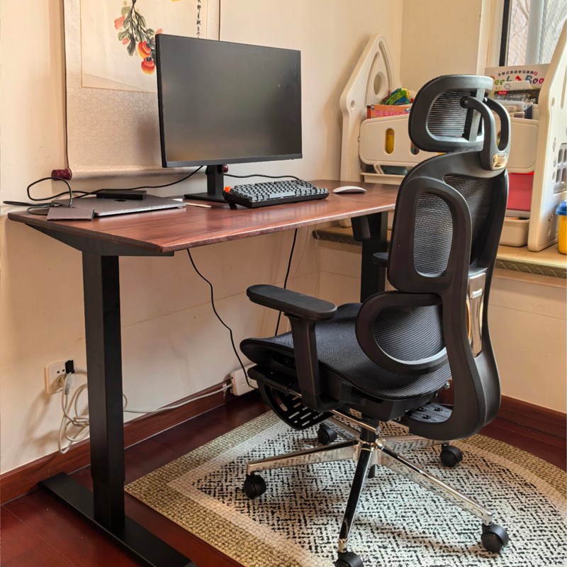 家用可升降桌实木电动书桌电脑桌黑胡桃木学习桌长工作台智能升降