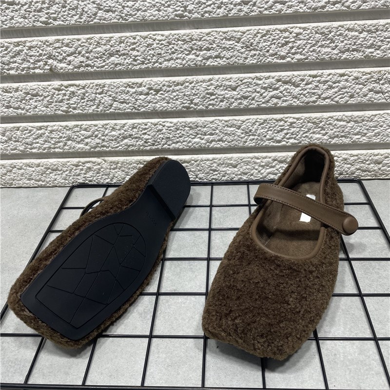 断码处理法式复古方头加绒玛丽珍鞋女秋冬仙女风平底毛毛鞋女外穿