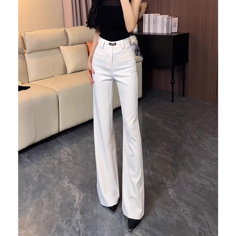 白色高级感微喇西装裤女2025年夏季新款时尚气质不贴腿喇叭拖地裤