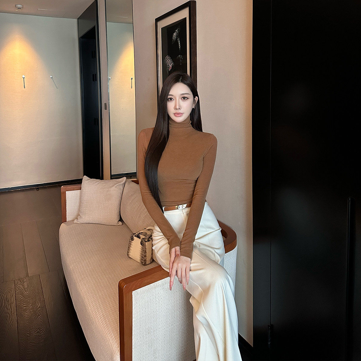 SX善喜4色入磨毛针织高领长袖T恤内搭上衣女弹力修身气质打底衫