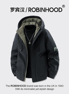 罗宾汉ROBINHOOD冬季新款加绒百搭美式座山雕外套宽松保暖羽绒服