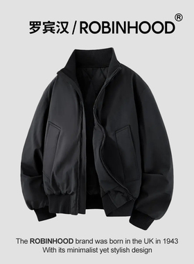 罗宾汉/ROBINHOOD冬季保暖美式大码棉服男女纯色立领时尚情侣外套