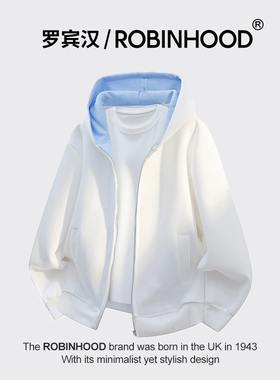 罗宾汉/ROBINHOOD高级感美式复古连帽卫衣宽松大码休闲开衫外套