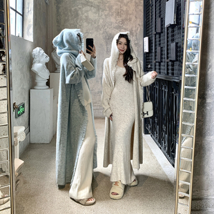 WITHMXBOOM灰灰家秋季新款设计感慵懒风中长款羊毛毛衣开衫外套女