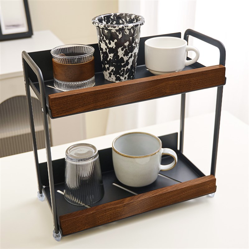 黑胡桃木实木咖啡水杯杯子餐桌台面置物架轻奢覆古桌面收纳茶杯架